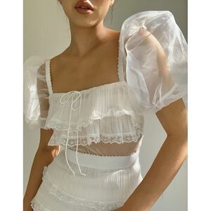 For Love And Lemons White Puff Sleeve Mini Dress